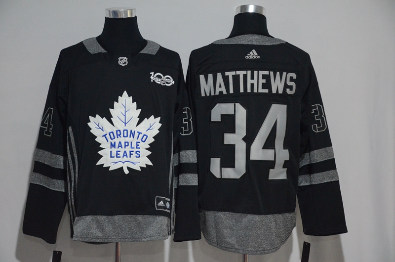 NHL Toronto Maple Leafs #34 Matthews Black 1917-2017 100th Anniversary Stitched Jersey